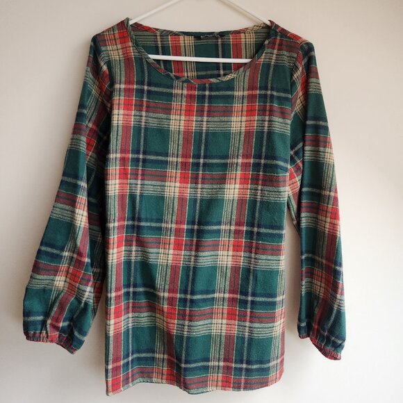 BloomChic Holiday Plaid Long Sleeve Tie-Back Top Size 12 - Picture 1 of 4